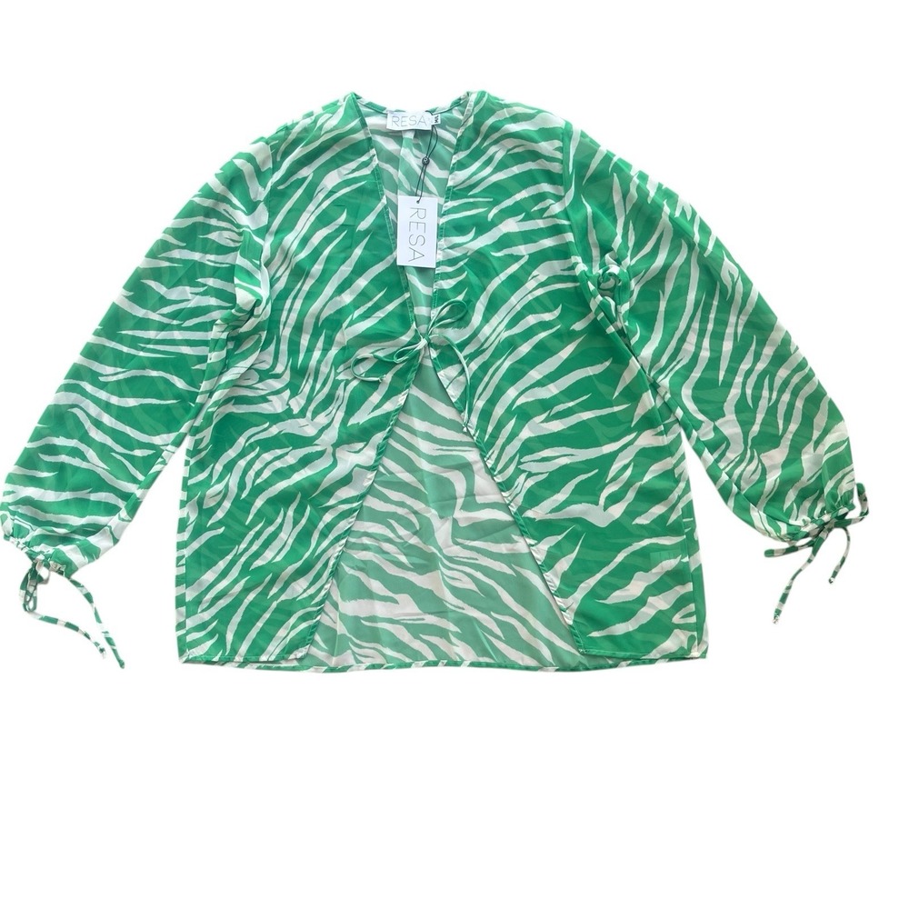 RESA Women's M/L Green Zebra Print Sheer Tie Front Cardigan Coverup Made in USA